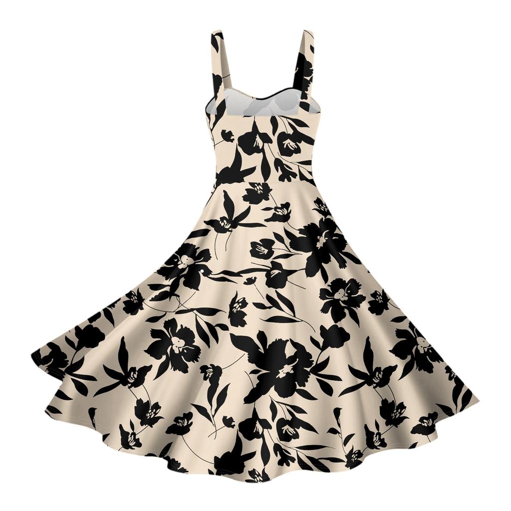 Vestidos Femininos Vintage Sem Mangas Plissados Patchwork Fofos Bainha A-Line Estampa Floral