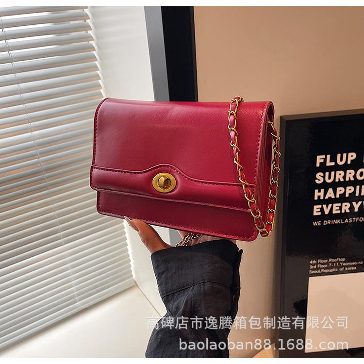 

Модная универсальная сумка-замок, маленькая квадратная сумка, женская новая, высококачественная, простая однотонная сумка-цепочка, на плечо, сумка-мессенджер красный