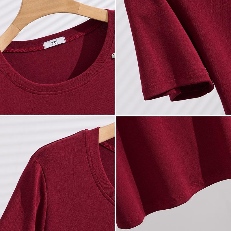 Women Plus Size Short-Sleeve T-Shirt Korean Style Round Neck Straight-Shoulder Casual Slim Summer Tee Top for Ladies 3XL-8XL