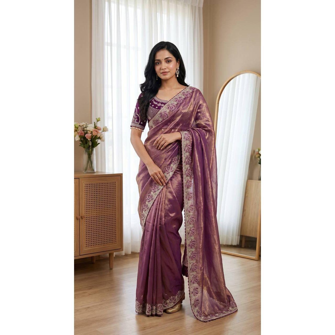 New Designer Saree Trending on Instagram with Readymade Blouse - Luxury Lotus Edition