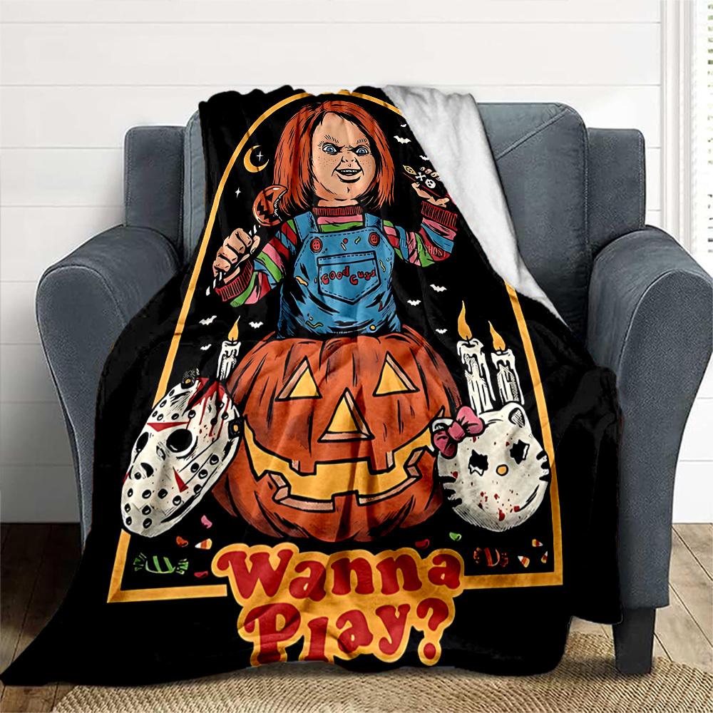 1pc Halloween Horror Outdoor Blanket Lightweight Flannel, Soft & Warm, All Season Use for Sofa, Outdoor, Camping, Living Room, Office, Chair