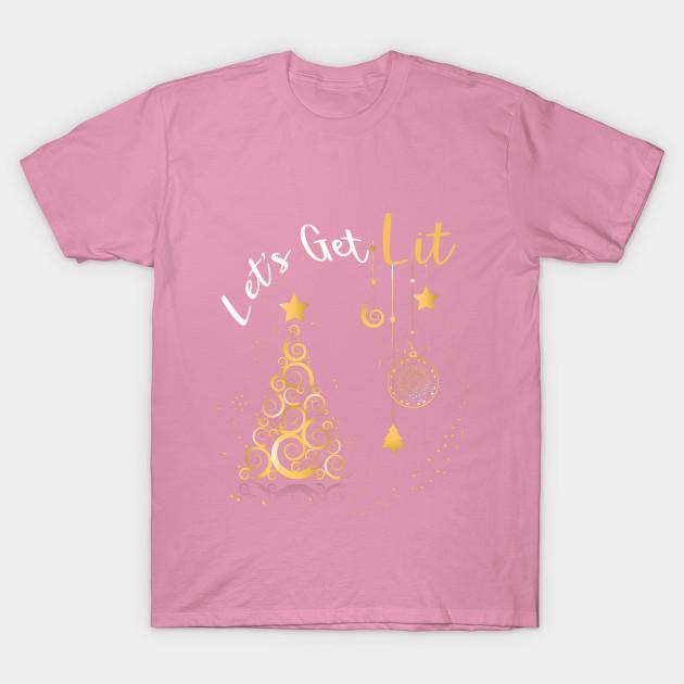 T-Shirt Damen Lets Get Lit Lustiges Weihnachten Trink-T-Shirt Harajuku Print Kawaii T-Shirt Sommer Kurzarm Damen T-Shirt Top Tee