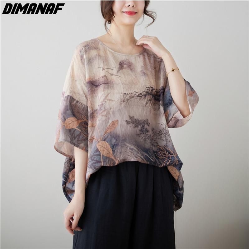 

DIMANAF 2024 летние женские футболки больших размеров винтажная блузка с цветочным принтом свободные повседневные женские топы футболки One Size синий