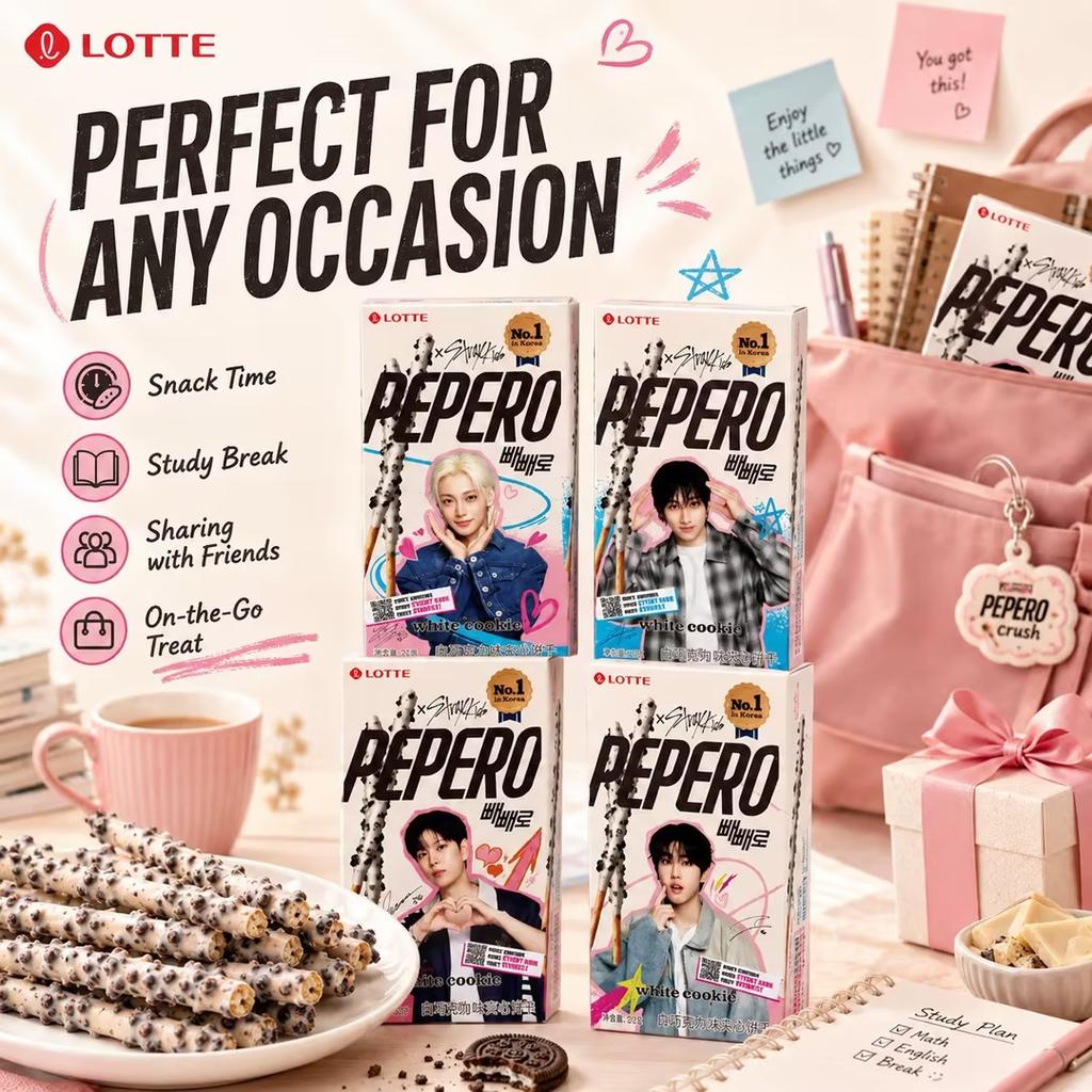 Lotte Pepero Cookie Crunch White Chocolate Biscuit Sticks 32g Boy Group Version Random Shipment
