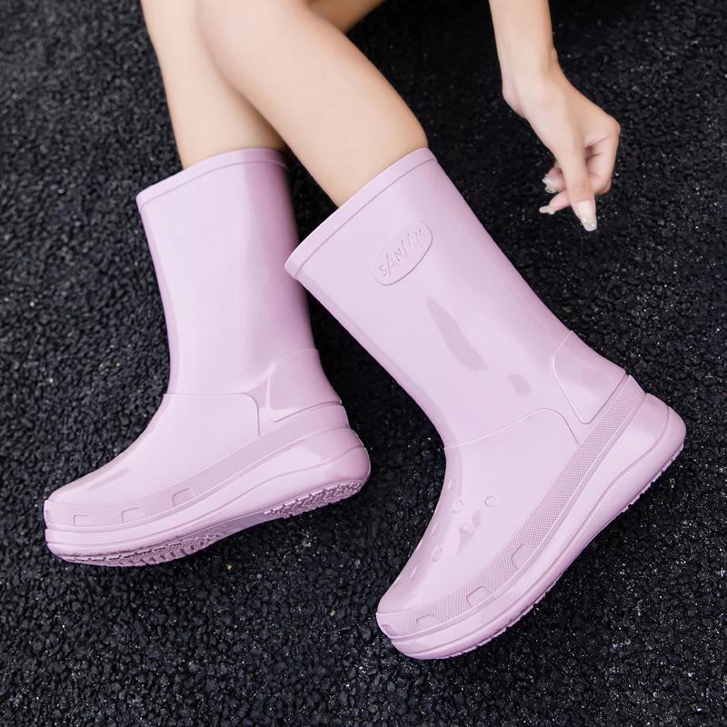 Fashion New Brand Women Rain Boots PVC High Quality Fashion Knee High Boot Platform Big Size 41 Round Toe Luxury Men Long Boot