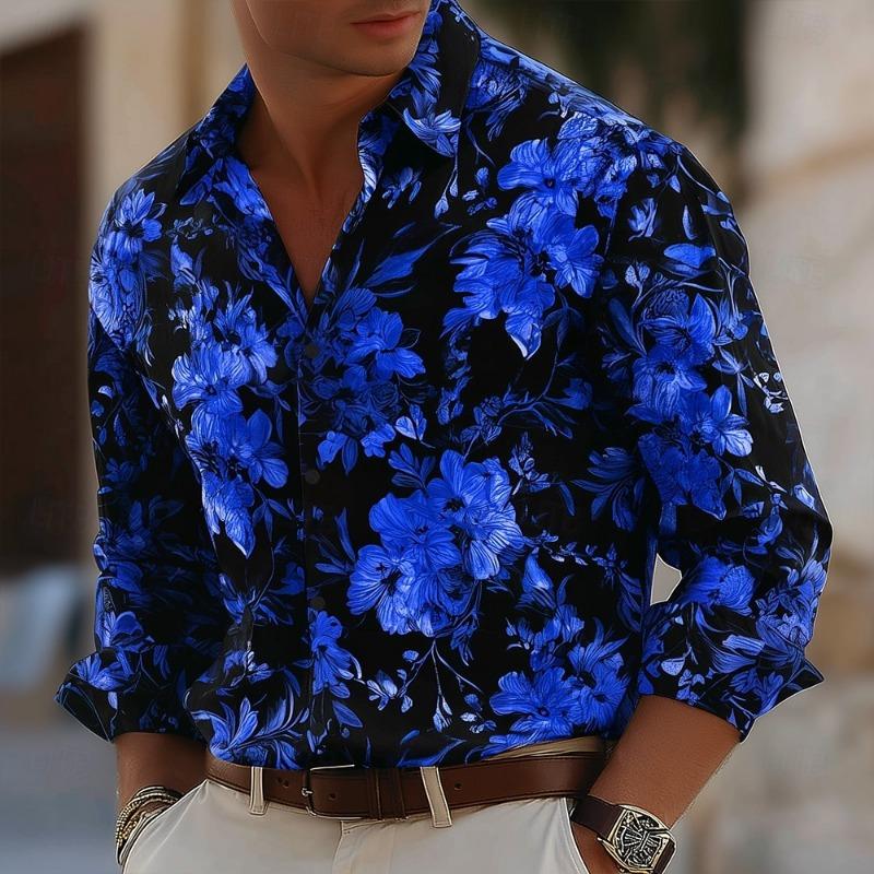 Men's Floral Print Neon Flowers Shirt Button Up Shirt Casual Dress Shirt Long Sleeve Streetwear Turndown 3D Print Collared Shirt