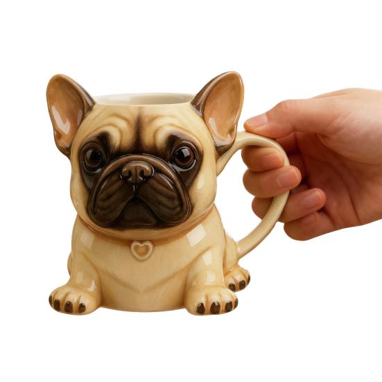 Ceramic Mug Large Capacity French Bulldog Shape Handcrafted Microwave-safe Coffee Cup Reusable Kitchen Essential