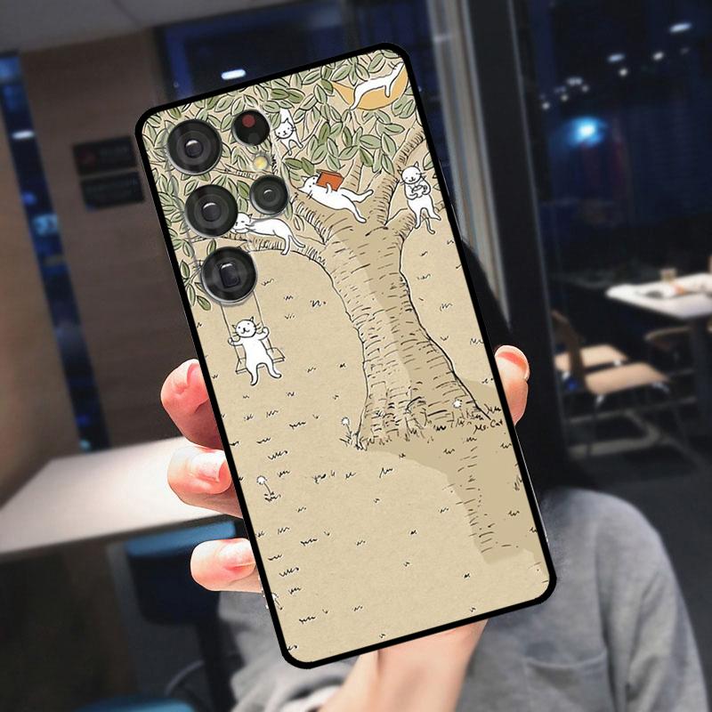 Japanese Cat Drink Pattern Case For Samsung Galaxy S23 Ultra S22 Ultra S20 FE S21 FE Note 10 20 S8 S9 S10 Plus Cover