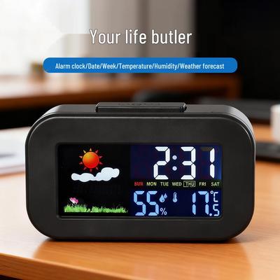 Cross-Border Multifunctional Weather Clock: Color Screen, Perpetual Calendar, Temperature & Humidity Monitor, Backlight, Alarm, Smart Features.