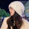 Color dot wool hat women's autumn and winter warm versatile ear protection plain face small knitted hat