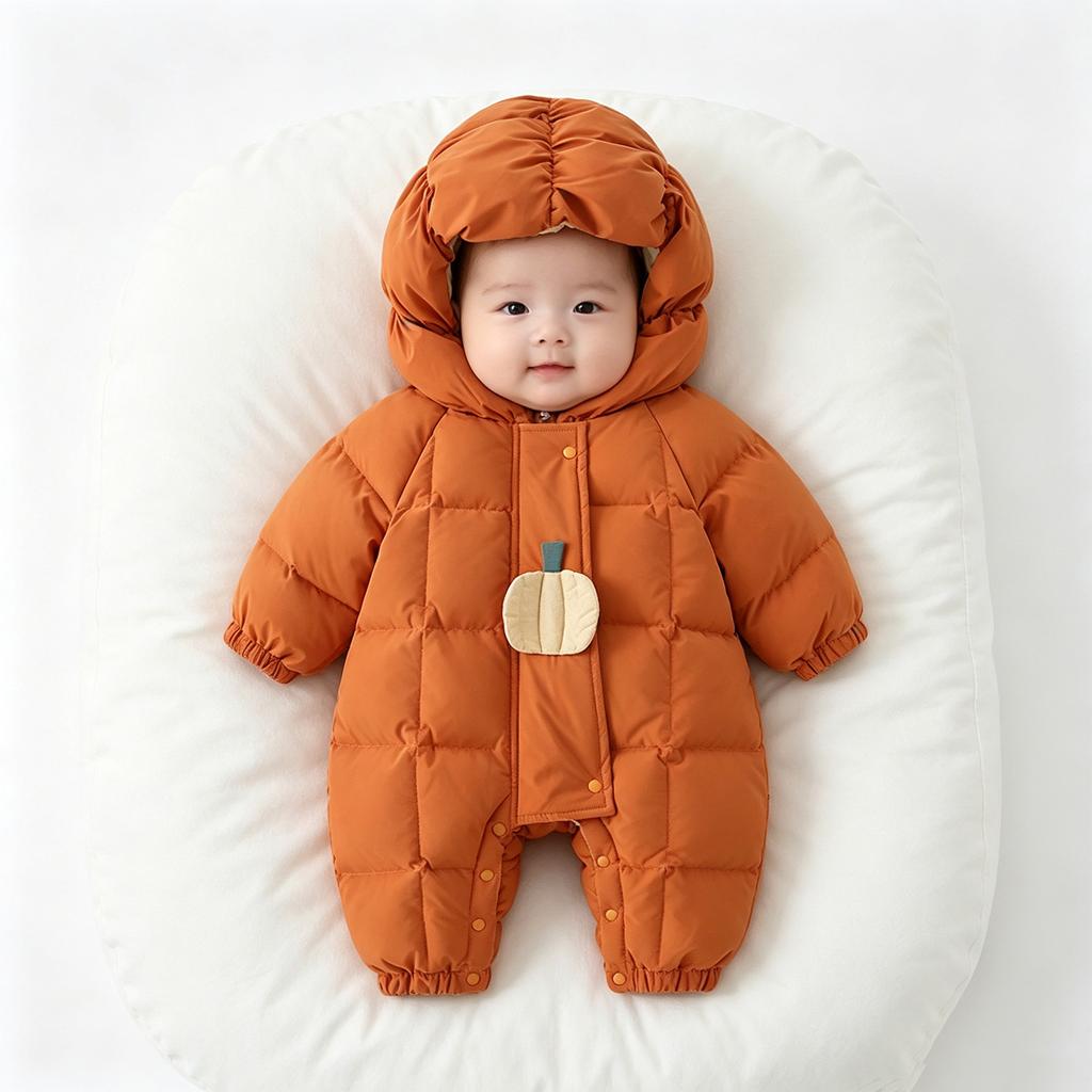 Unisex Baby Winter Cotton Romper Pumpkin Design One-Piece Outfit for Outdoor Wear