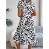 Summer V-neck Short Sleeve Floral Printed Women Dress Casual Fashion Elegant Simple A-line Party Dresses Lace-up Female Women's Clothing
