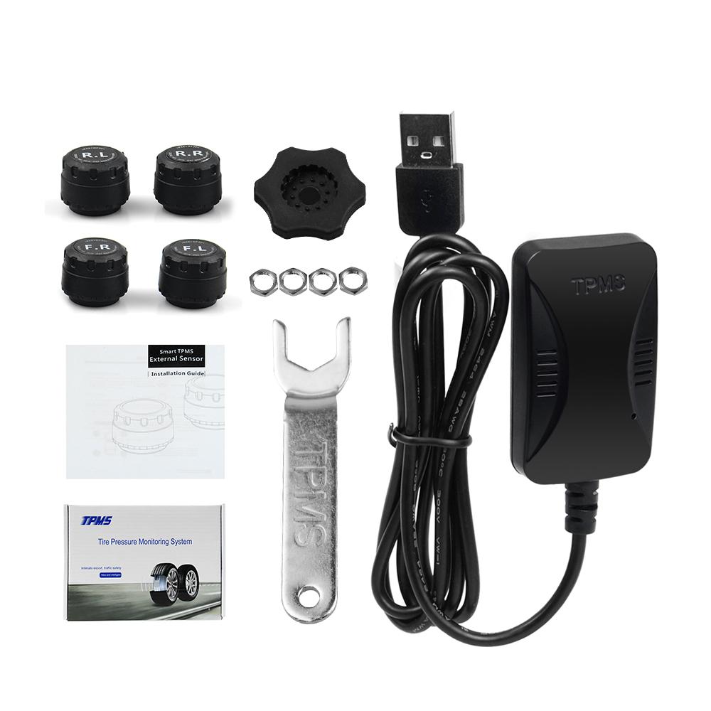 Android DVD TPMS USB Tire Alarm Auto Tire Pressure Monitoring System 4 Tire external / inner Sensors Temperature Alarm inner