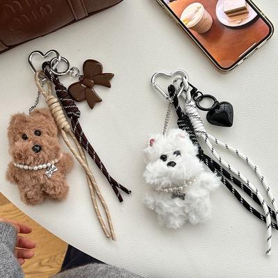 Mode Pluche Poppen Tas Hanger Koffie Witte Hond Auto Sleutelhanger Hangende Hanger Cadeau