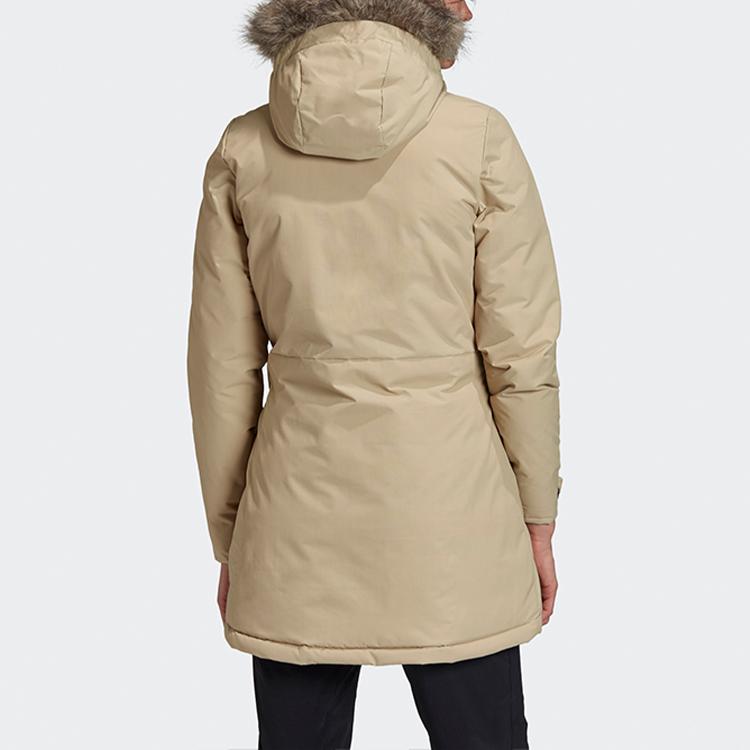 Adidas Xploric Teplý Jednobarevný Bavlněný Kabát Střední Délky Dámské Kabáty Khaki GE7790