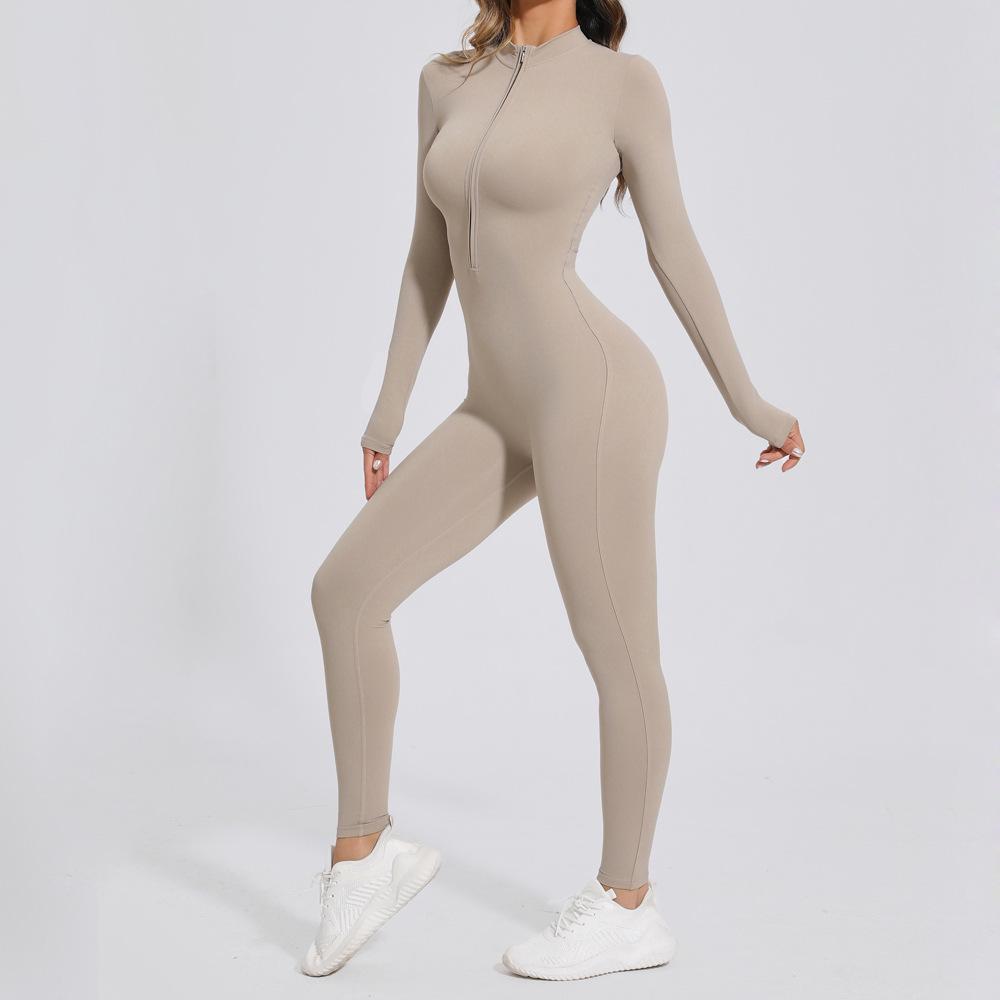 Women's Euro-American Zip Long Sleeve Yoga Set: High-Intensity Dance & Fitness Jumpsuit