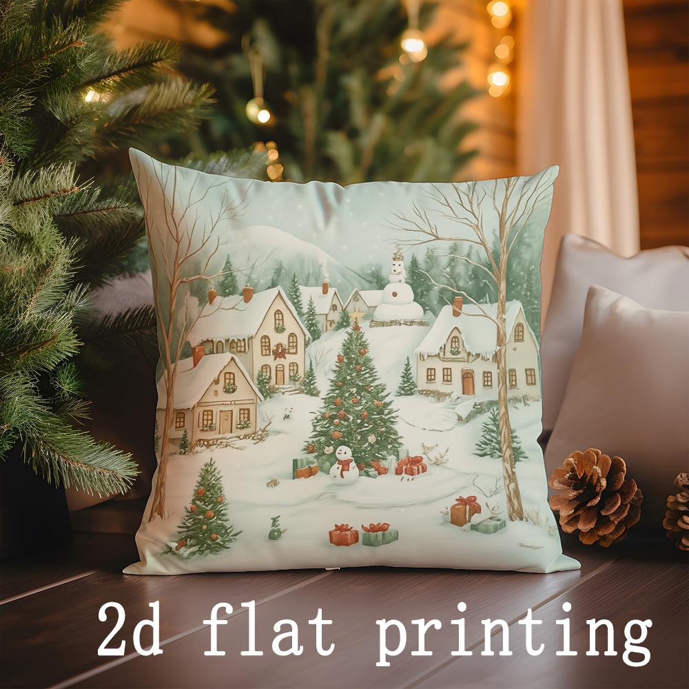 Home Decor Christmas Scenes Printed Pillowcases for Home Pattern Cushion Cover Suitable for Sofa Bedroom Car Pillow Cover