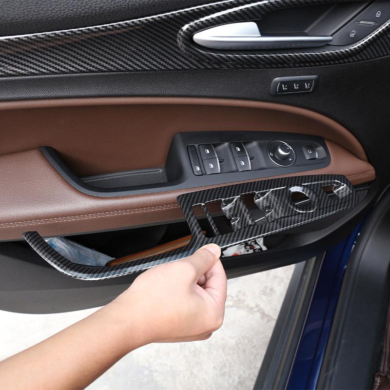 For Alfa Romeo Stelvio 2017- ABS Carbon Fiber Window Lift Button Frame Cover Sticker Car Accessories For Left Hand Drive