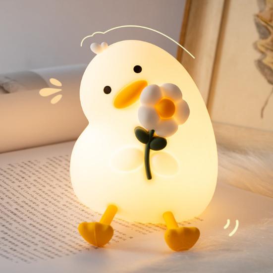 Kinder Nachtlicht Einstellbare Helligkeit Entenform Nachttischlampe Silikon Praktische Klicksteuerung Touch-Licht