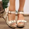 Large Size Wedge Heel Thick Sole Metal Buckle with Rivets One-word Sandals Summer Beach Women's Shoes