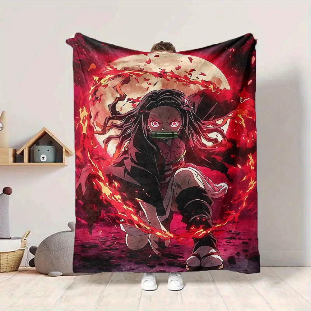 1pc Demon Slayer: Kimetsu no Yaiba Cozy Print Blanket Lightweight Warm Flannel Throw Blanket For Sofa, Bed, Living Room