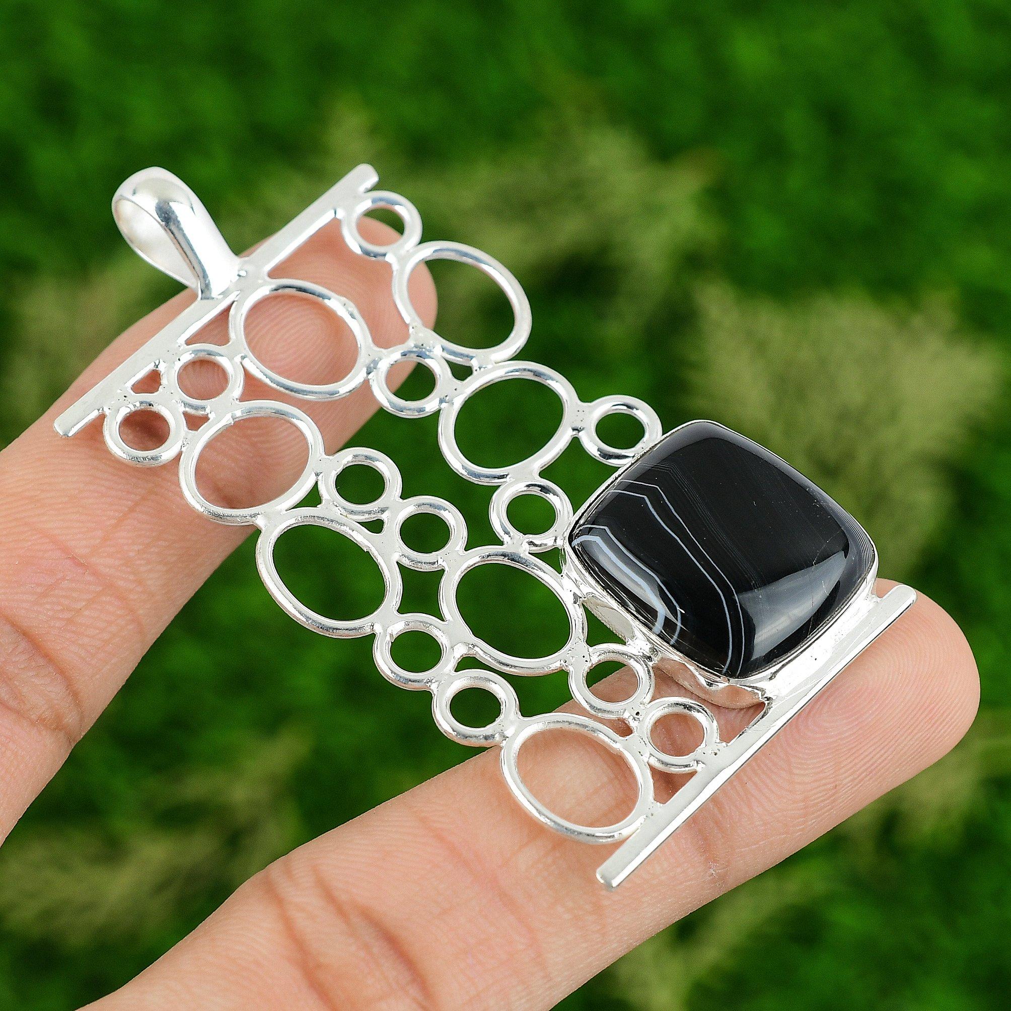 

Daughters Day Sale 925 Silver Cushion Sardonyx Gemstone Bezel Wife Boho Pendant