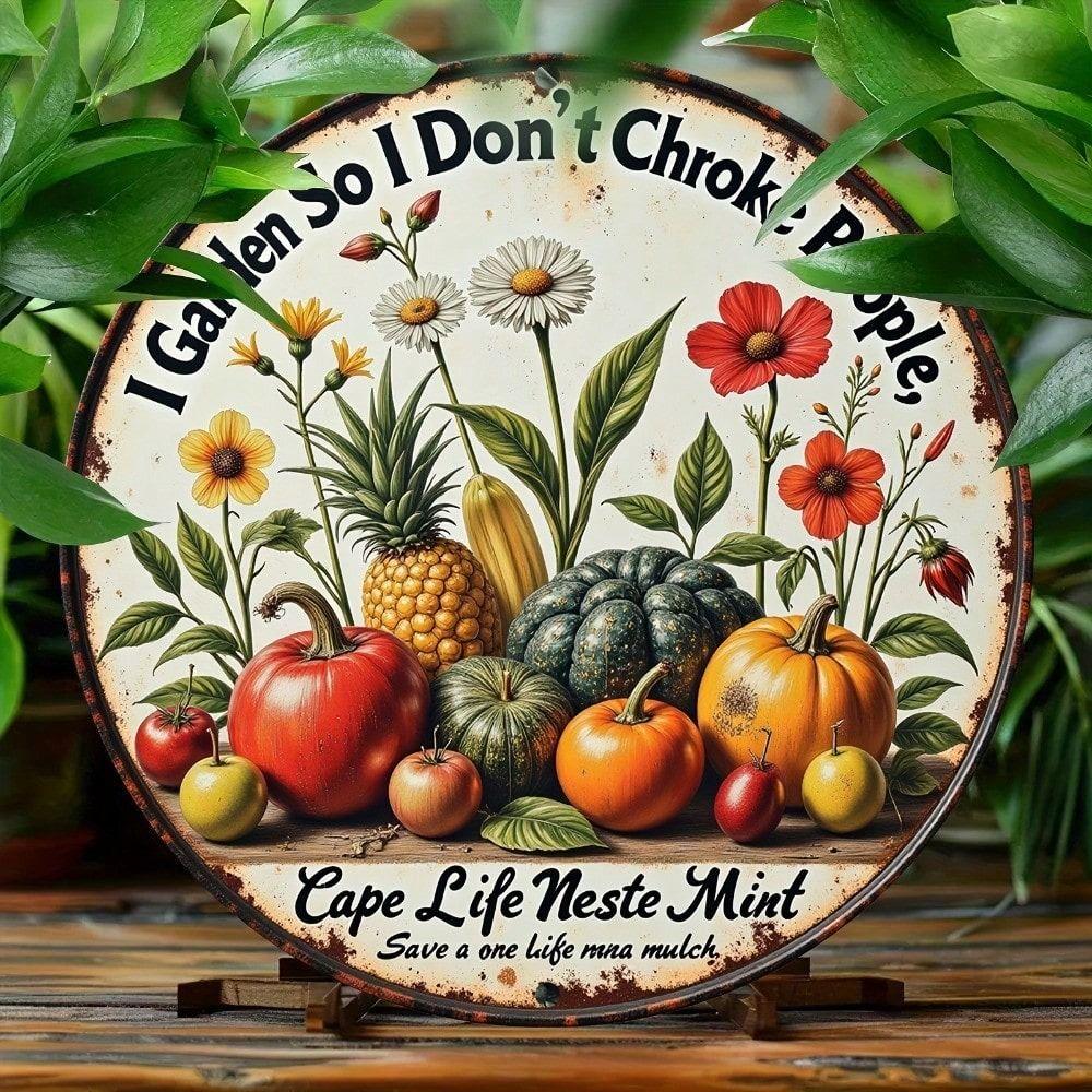 Vintage Round Metal Sign Flower Bucket Kitchen Decor Gift