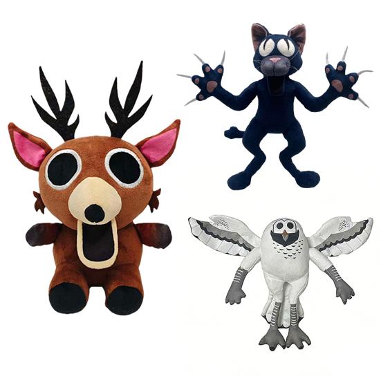 99 Nights Forest Horror Cat Plush Toy Soft Stuffed Animal with Expressive White Eyes & Sharp Claws Collectible Creepy Cute