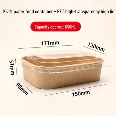 HANDUNYOU 650ml Contenants Alimentaires à Emporter Jetables en Papier Kraft avec Couvercles en PET, 300 Ensembles