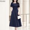 ZANZEA Women Casual Round Neck Solid Color Summer Short Sleeve Dress