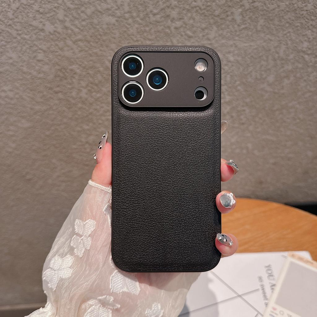 Litchi Pattern for IPhone17ProMax Mobile Phone Case for Apple 16 Solid Color Simple Plain Leather Protective Cover 15