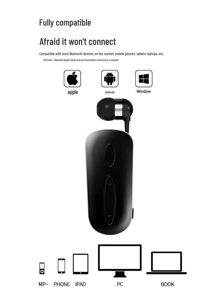 Model K36 Bluetooth Business Sports Headset with Retractable Cord and Call Vibration Alerts