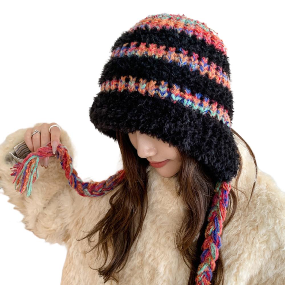 Soft Plush Pullover Hats Korean Style Knitted Warm Hat Fashion Fluffy Beanie Hat  Outdoor