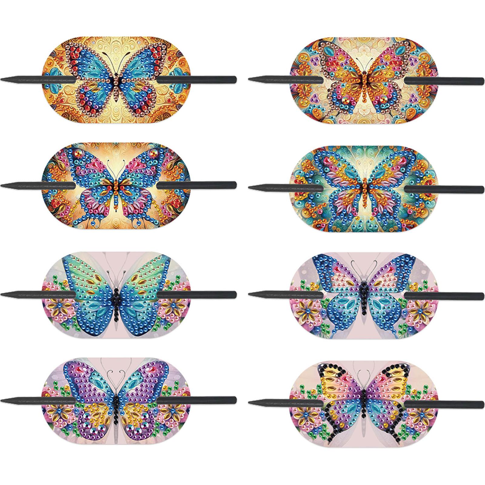 8Pcs DIY Diamond Art Ellipse Hairpin Kits Creative Rhinestone Headdress Diamond Embroidery Hairpins Kit Hair Accessories Sticks