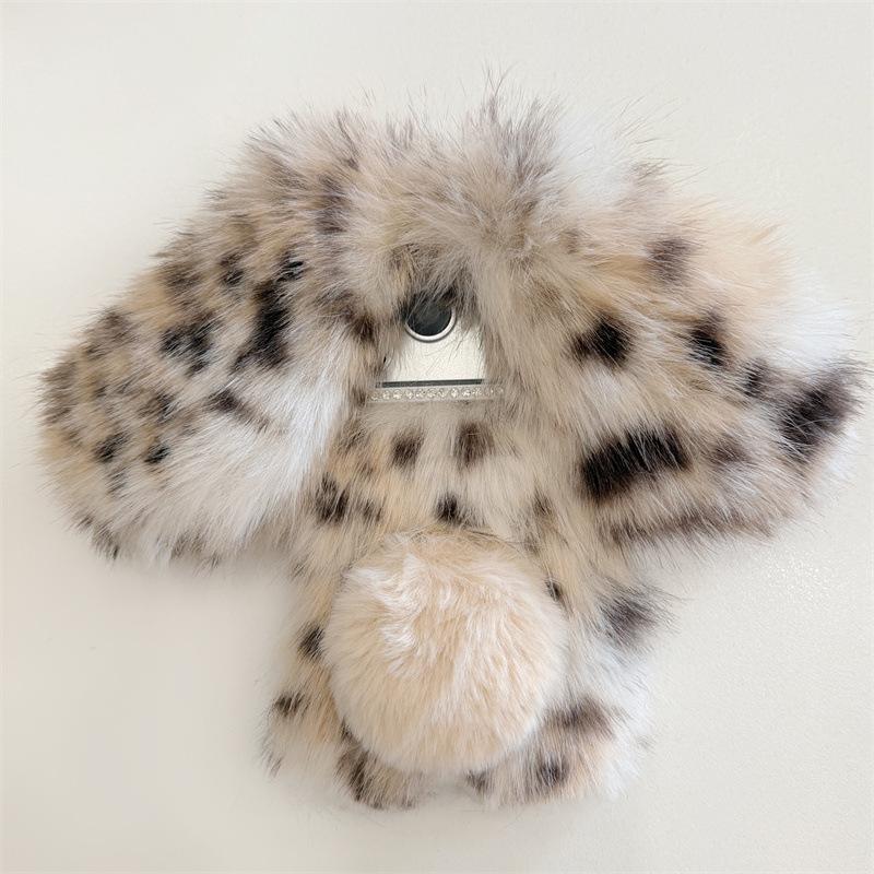 Leopard Print Plush Cat Ear Anti-Drop Phone Case for iPhone 14/13/12/11 PRO/MAX