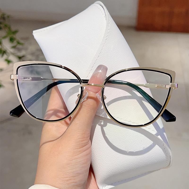 Luxury Brand High Quality Frame Women Trendy Retro Metal Glasses Blue Light Blocking Vintage Cat Eye Decor Eyewear