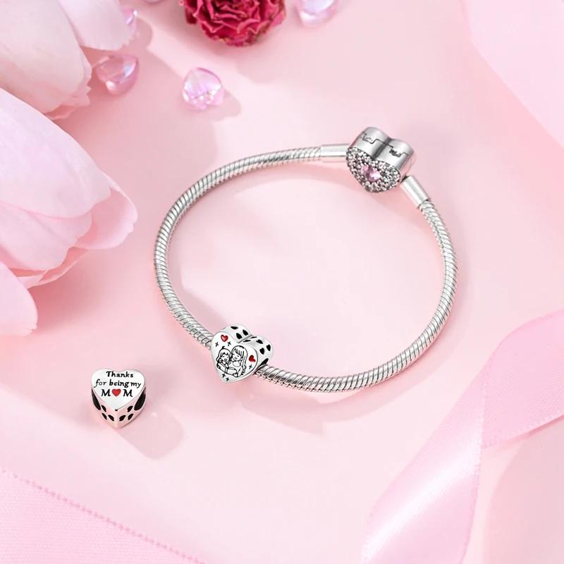 Charms Copperparent-Child Heart-Shaped Book Beads Fit Charms Plataoriginal Bracelet Beads Women Jewellery Making