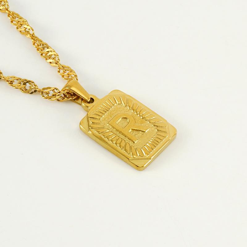 Men's 18K Gold Square Stainless Steel Alphabet Pendant Necklace