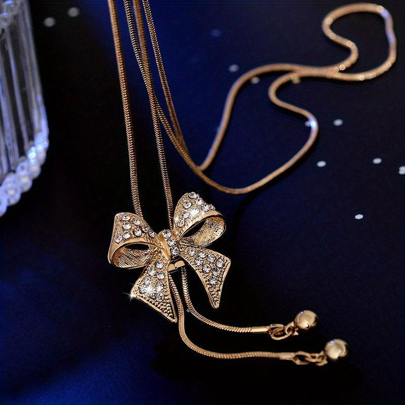 1PC Autumn and Winter Simple and Versatile Atmosphere Korean Hanging Chain Bow Necklace Women's Fashion Clothes with Accessories