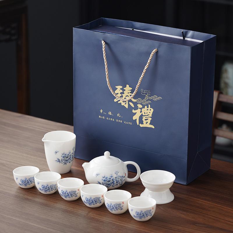 Dehua White Porcelain Kung Fu Tea Set Home Living Room Tea Office Chinese Teapot Gifts
