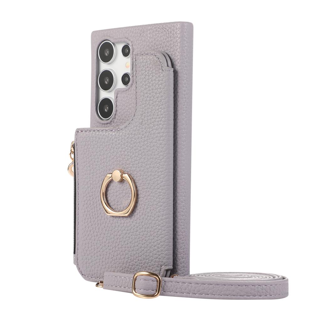 Zipper Cards Holder Leather Wallet Ring Makeup Mirror Case For Samsung Galaxy S24 Ultra S23 Plus S22 A15 A35 A55 A05 A25 Cover