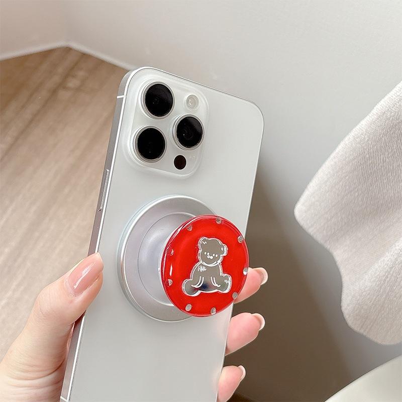 Little Fresh Girl Magnetic Attraction Applies To Magsafe Creative Round Ring Solid Color Round Bear Mirror