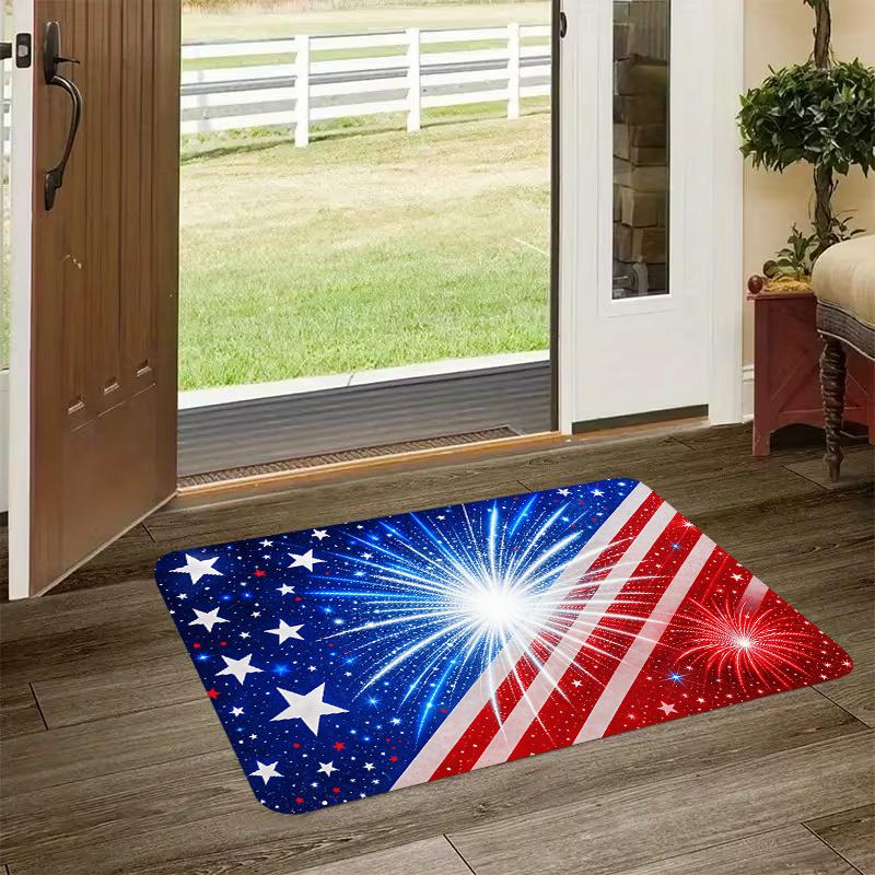 1pc, 2D Flat Printing, Patriotic Star-Spangled Banner Pattern Indoor Mat, Colorful Non-Slip, Machine Washable Polyester Carpet, Suitable for Home Deco