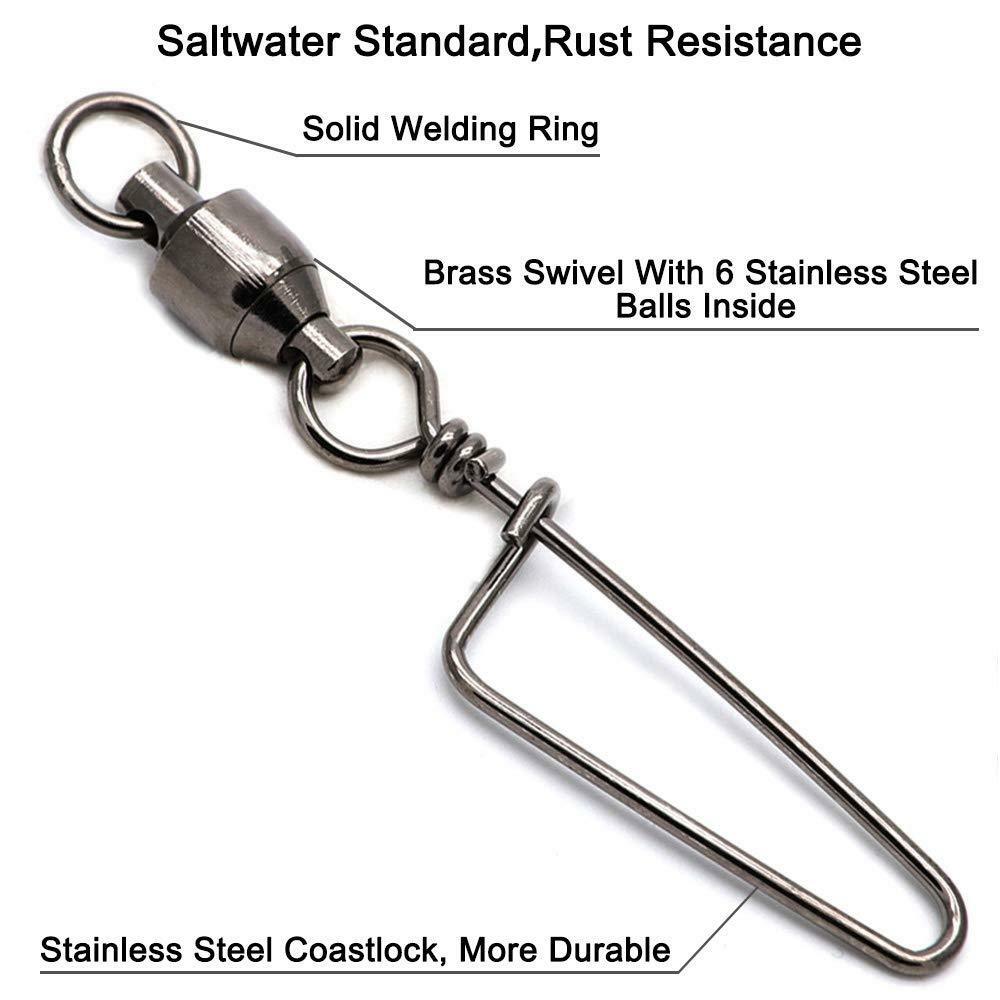 Connector Corrosion Resistant Stainless Steel Fishing Swivels Ball Bearing Coastlock Snap Connector