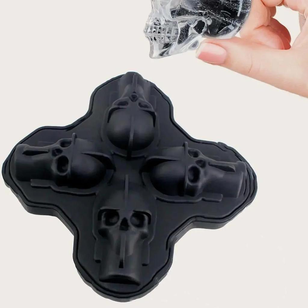 1pc 3D Skull Silicone Mold Ice Cube Tray Bar Creative Mold 4 Even Skull Ice Cube Ice Home DIY Tools Ice Tray Ice Cream Mold