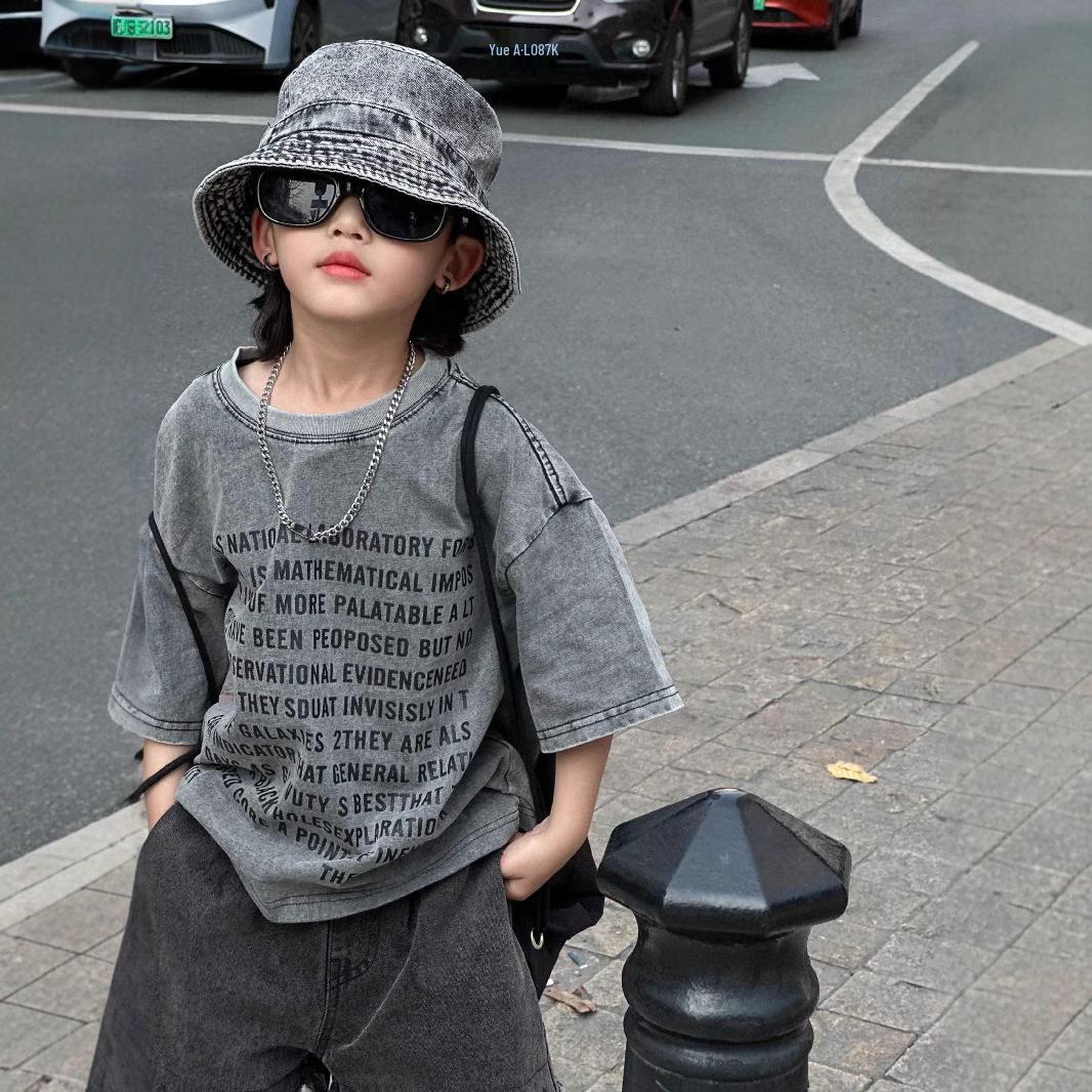 

Детская футболка свободного кроя из чистого хлопка с коротким рукавом для лета 110 cm серый