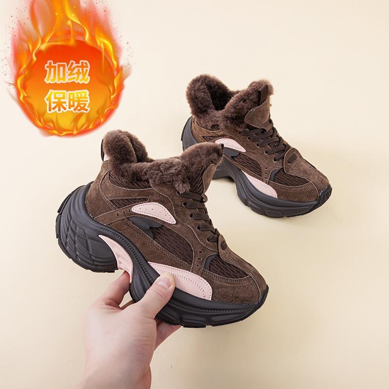 Winter New Thick-soled Women's Black Heightening Plush Casual Fluffy Shoes Muffin Sneakers