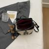 Splice Bump Color Design Hasp Bucket Bag Fashion Casual Slant Shoulder Bag  with Little Rabbit Pendant