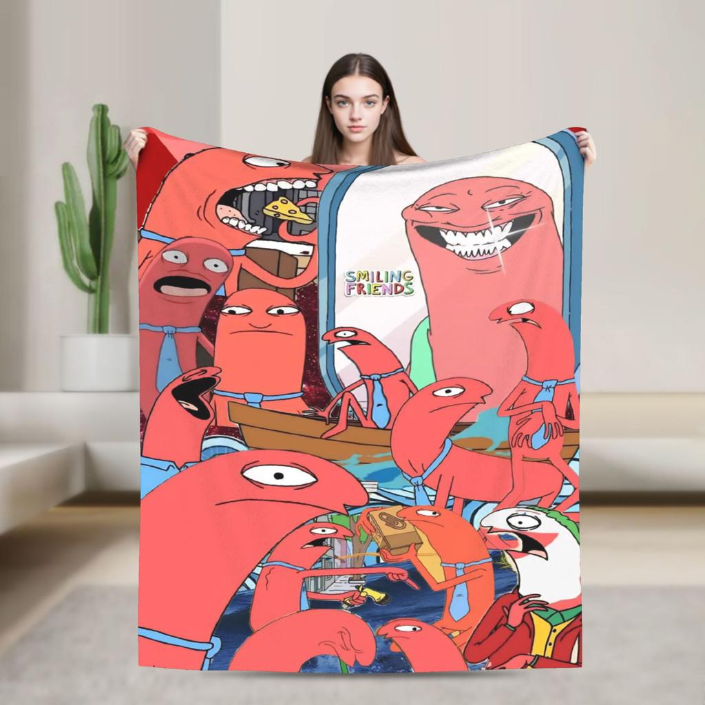 Smiling Friends Pim a Charlie Potisk Deky Pánské Dámské Super Měkké Útulné Přehozy do Obývacího Pokojí 50x60 Palců Více Velikostí