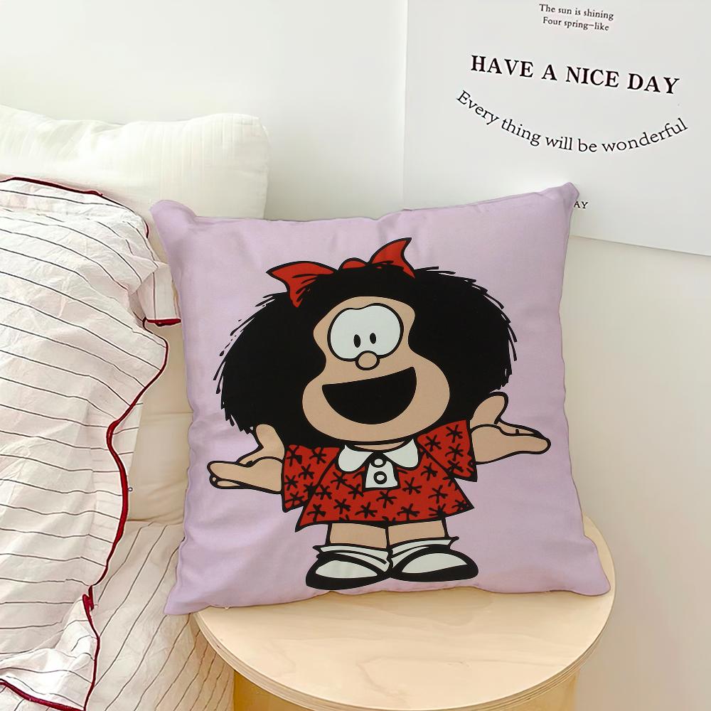 Mafalda Cartoon Cute Pillow Case Sofa Living Room Bedroom Headboard Backrest Cushion Square Cushion Nap Time